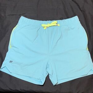 Fabletics men’s athletic shorts teal and neon green